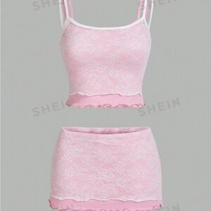 SHEIN Pink Lace Cami Top and Skirt Set